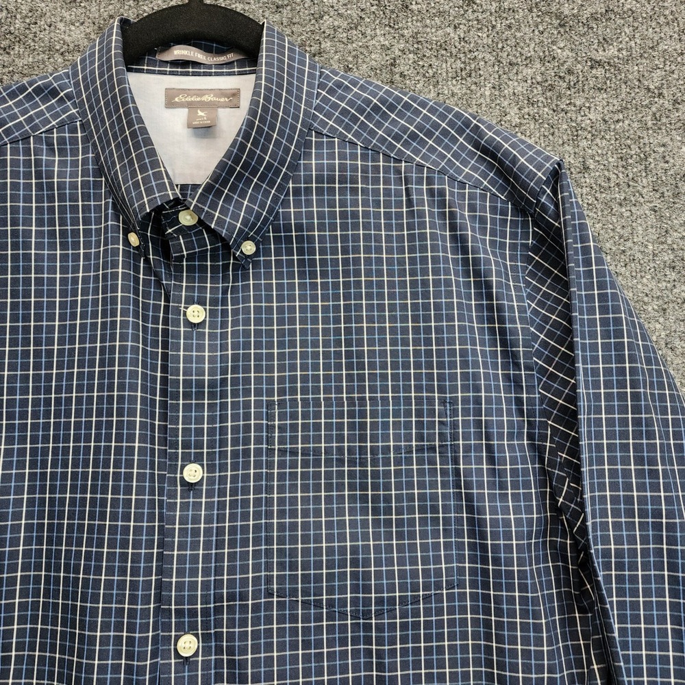 Eddie Bauer Wrinkle Free Classic Fit Men's Plaid Cotton Button Down Shirt Large